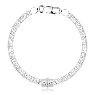 925 ezüst karkötő - dupla lánc, karcsúbb és szélesebb oválisok