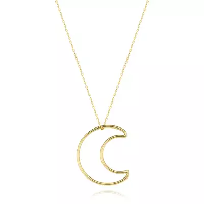 375 sárga arany nyaklánc - sima hold körvonal, vékony lánc