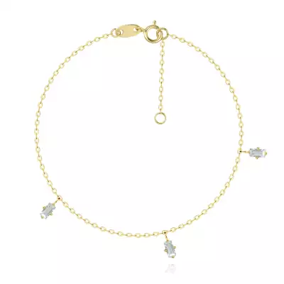 14K sárga arany karkötő  - téglalap alakú természetes kék topáz 