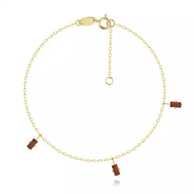 14K sárga arany karkötő - természetes téglalap alakú vörös gránát