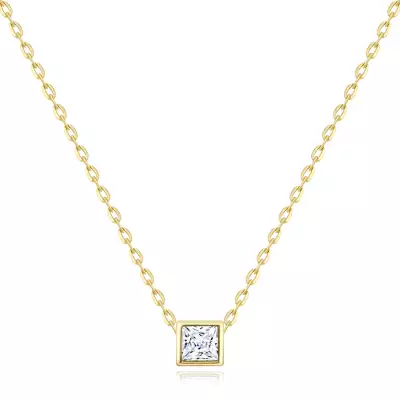 14K sárga arany nyaklánc - apró kocka átlátszó szögletes cirkóniával
