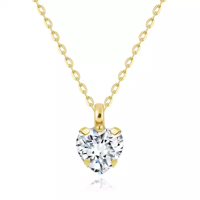 14K sárga arany nyaklánc - átlátszó cirkónia szív, ovális láncszemekkel