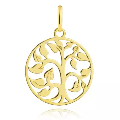 14K sárga arany kerek medál - életfa gyökerekkel