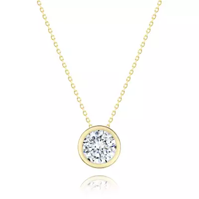 14K arany nyaklánc sárga aranyból - kerek átlátszó cirkónia, vékony láncon