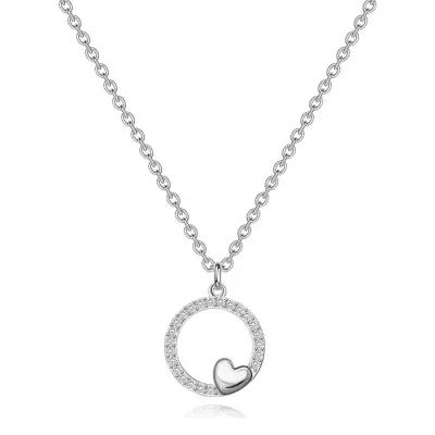 925 ezüst nyaklánc - cirkónia kör sima szívvel
