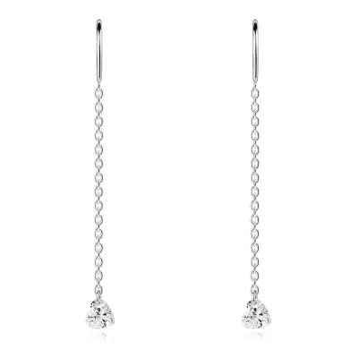 925 ezüst fülbevaló - cirkónia szív, lánc ívvel