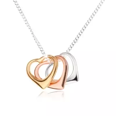 Nyakék - három szívkörvonal és aprószemű lánc, 925 ezüst