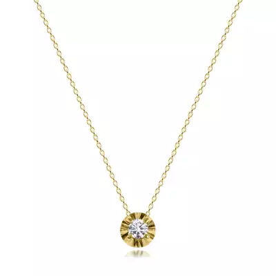 14K sárga arany nyaklánc - kerek átlátszó briliáns, hullámos él
