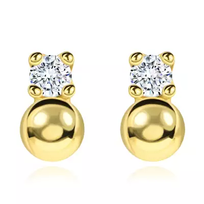 14K arany fülbevaló gyöngyökkel és átlátszó cirkóniával