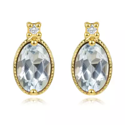 14 karátos arany bedugós fülbevaló kék topázzal és cirkóniával