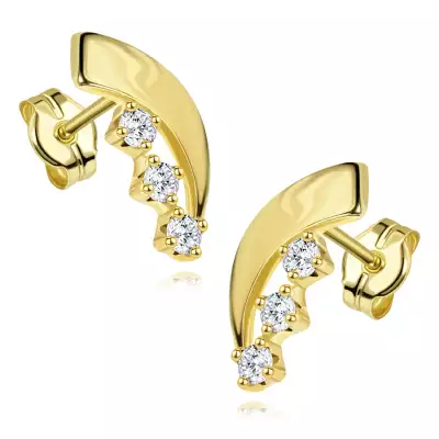 14 karátos arany fülbevaló aszimmetrikus ívvel és cirkónia vonallal