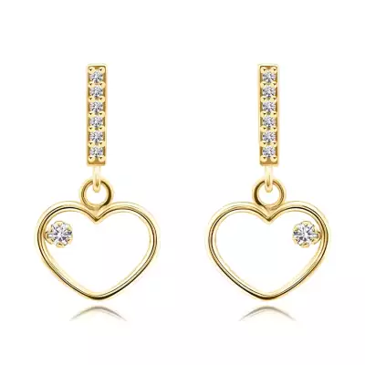 14 karátos arany fülbevaló cirkónia vonallal és szívvel