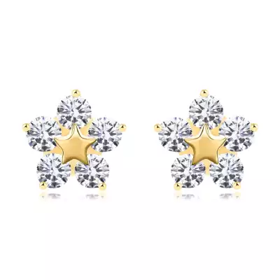 14 karátos arany fülbevaló csillag motívummal és átlátszó cirkóniákkal