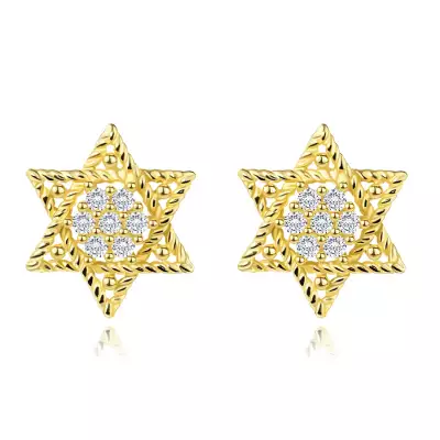 14 karátos arany fülbevaló csillag cirkónia virággal