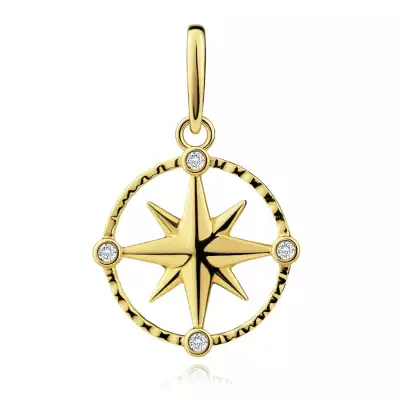 14 karátos arany medál cirkóniákkal és iránytűvel