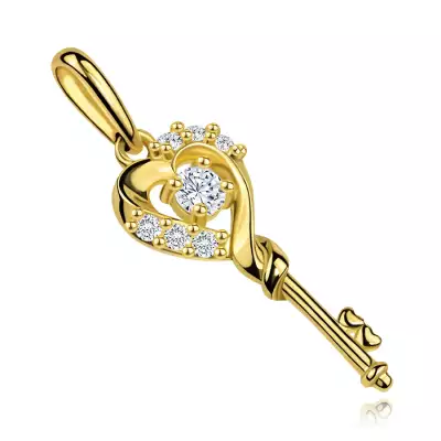 9 karátos arany kulcsmedál szív formájú fejjel, tiszta cirkóniákkal