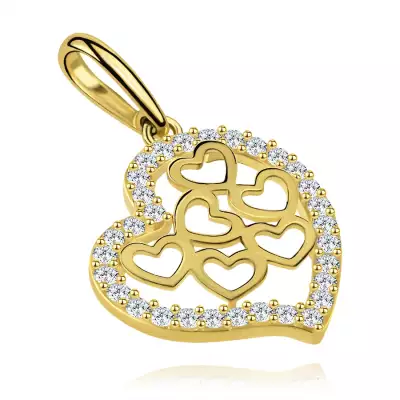 9 karátos arany szív medál cirkóniával és kis szív alakú kivágásokkal
