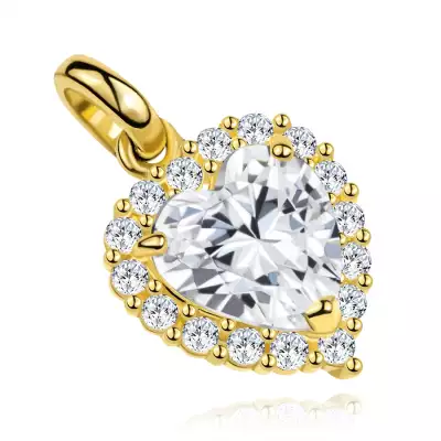 9K sárga arany medál cirkónia szívvel és barázdált szegéllyel