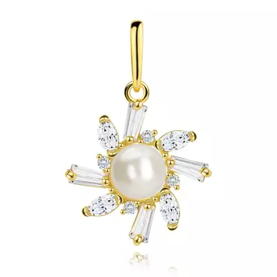 9K arany medál nap motívummal, gyönggyel és cirkóniákkal