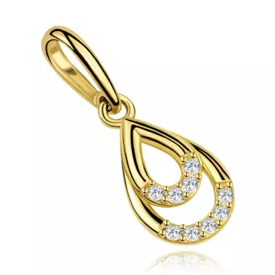 9K sárgaarany medál, könnycsepp alakú, összekötött vonalakkal, cirkóniákkal