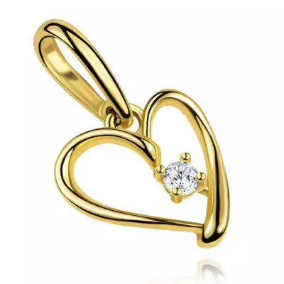 9 karátos arany aszimmetrikus szív medál átlátszó cirkóniával