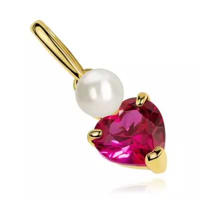 9K arany medál édesvízi gyönggyel és rózsaszín cirkónia szívvel