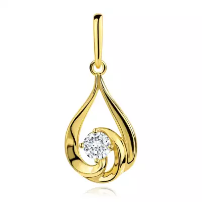 9K gold teardrop-shaped pendant with clear zircon