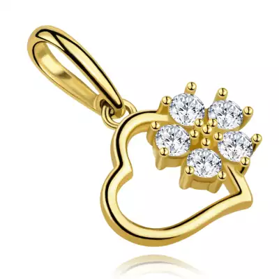 9 karátos arany szív alakú medál cirkónia virággal