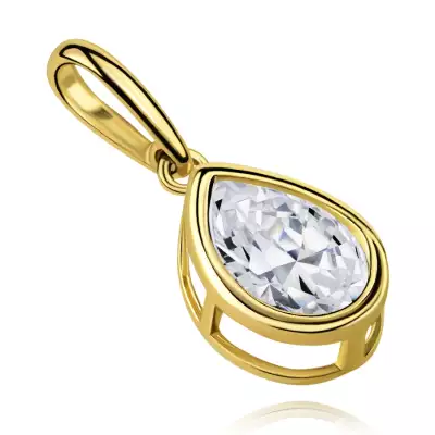 9 karátos arany medál átlátszó cirkóniával, könnycsepp alakban