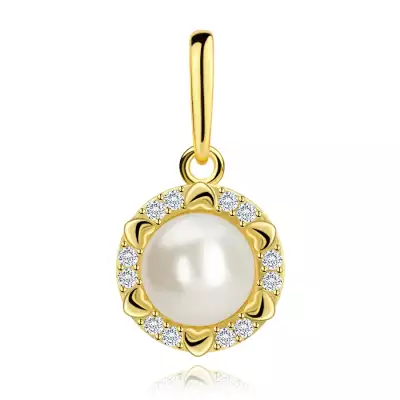 9 karátos arany medál tenyésztett gyönggyel, cirkóniákkal és szívekkel