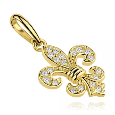 9 karátos arany medál Fleur-de-Lis mintával és átlátszó cirkóniákkal