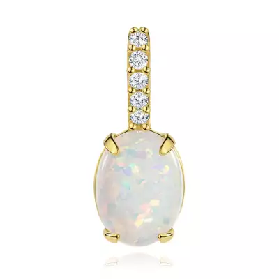 9 karátos arany medál fehér szintetikus opállal és cirkónia szegéllyel