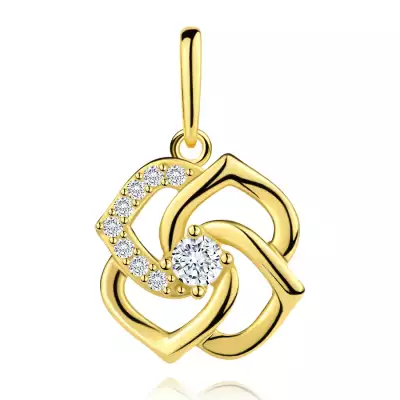 9 karátos sárgaarany medál, virág cirkóniákkal és szívszirmokkal