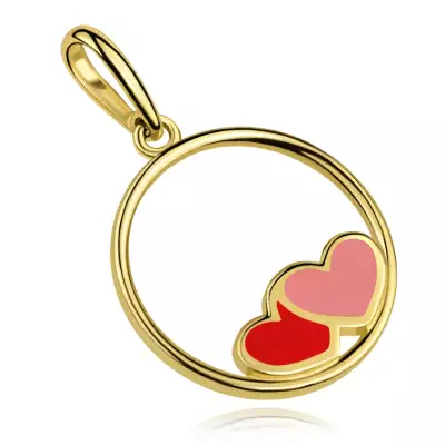 9 karátos arany kerek medál színes szívekkel