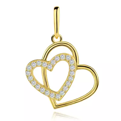 9 karátos sárgaarany medál összekapcsolt szívekkel és cirkóniával