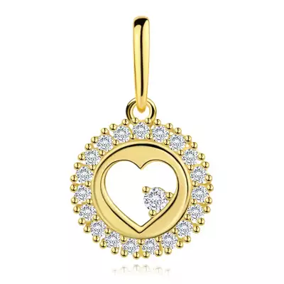 9 karátos sárgaarany medál kör alakban szívvel és cirkóniával