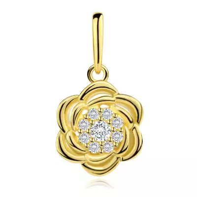 9 karátos sárgaarany virágos medál cirkónia közepével