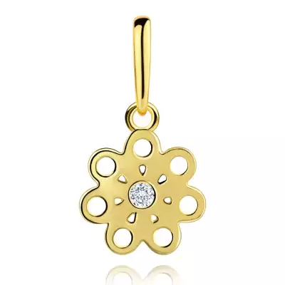 9 karátos sárgaarany medál virág formájában, átlátszó cirkóniával és kivágásokkal