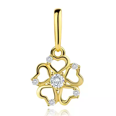 9 karátos sárgaarany medál virág formájában, szív alakú szirmokkal és cirkóniákkal