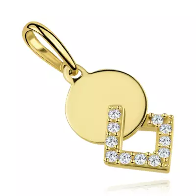 9 karátos sárgaarany medál körrel és cirkónia rombusz alakú kitűzővel