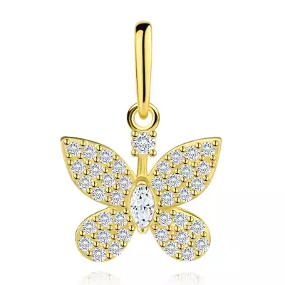 9 karátos arany medál pillangó, búzaszem alakú testtel és kerek cirkóniákkal