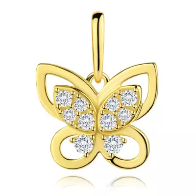 9 karátos arany medál pillangó dupla szárnyakkal és átlátszó cirkóniákkal
