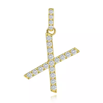 9 karátos sárga arany medál X betűvel és átlátszó cirkóniával