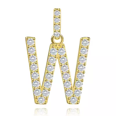 9 karátos sárga arany medál W betűvel és átlátszó cirkóniával