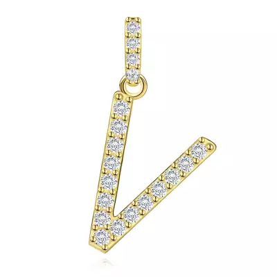 9 karátos sárga arany V betű alakú medál cirkóniával