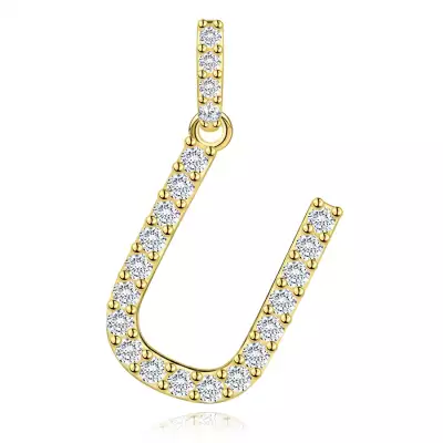 9 karátos sárga arany U betű alakú medál cirkóniával