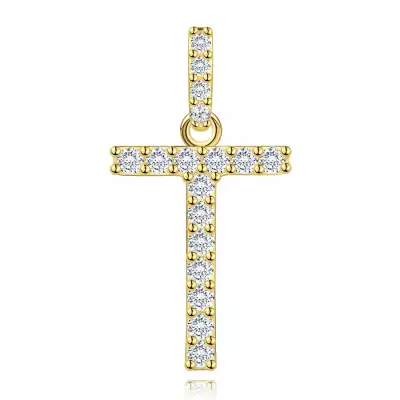 9 karátos sárga arany T betű alakú medál cirkóniával