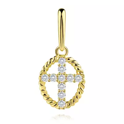 Arany medál 9 karátos, cirkóniás kereszttel ovális keretben