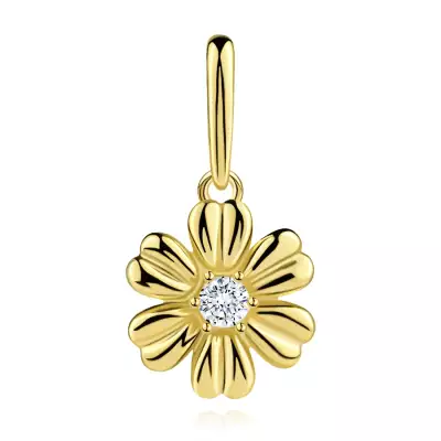 9 karátos arany virág medál cirkóniával és bordázott szirmokkal