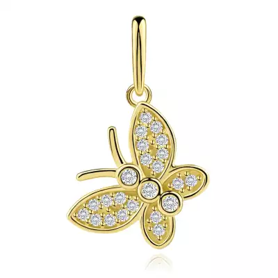 Arany medál 9 karátos pillangó három cirkóniás testtel és cirkóniás szárnyakkal